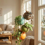 MyGift Dangling Southwest Desert Color Ceramic 4 Pot Set, Wall or Ceiling Mount Hanging Mini Flower Planters