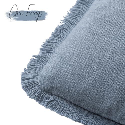 Foindtower Decorative Linen Fringe Throw Pillow Covers Cozy Boho Farmhouse Cushion Cover with Tassels Accent Pillowcase for Chair Sofa Bed Living Room Home Decor, 16×16 Inch,1PC,Misty Blue - color: Spring Lake, size: 16" x 16" (Pack of 1)