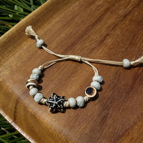Handmade Green Boho Bracelets for Women, Bohemian Ceramic Beads Bracelets for Friends, Trendy Porcelain Stone Beaded Bracelets for Sisters - color: Blue