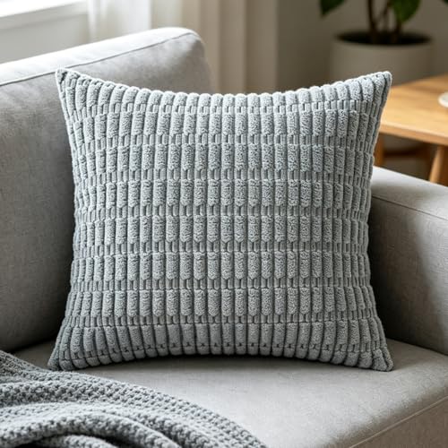 Chunky Knit Pillow Covers for Couch, Textured Cushion Cases for Sofa and Bed, Decorative Pillow Covers - color: Dark Gray Corn Kernels Pillowcase