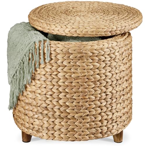 Best Choice Products 17" Round Storage Ottoman W/Lid, Handwoven Water Hyacinth Footstool, Footrest w/Wooden Legs, Accent Side Table, Storage Container, Plant Stand - Natural - color: Natural