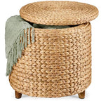 Best Choice Products 17" Round Storage Ottoman W/Lid, Handwoven Water Hyacinth Footstool, Footrest w/Wooden Legs, Accent Side Table, Storage Container, Plant Stand - Natural - color: Natural