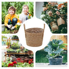 Woven Plant Basket - Straw Flowerpot, Decorative Holder with Handle, Indoor Outdoor Accessory with Stylish Design, Home Garden Tool for Balcony Yard Patio Pathway Lawn Display