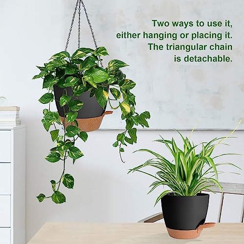 3 Pack Hanging Planter Indoor Outdoor Flower Pots 7/6.5/5 Inch, Self-Watering Hanging Pot with Drainage Holes Hanging Baskets Holder Plant Pots for Garden (Black) - color: Black, size: 7/6.5/5 Inch
