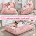 Hobestluk 3 in 1 Bean Bag Chair Giant Bean Bag Chairs for Adults with Bubble Cover Convertible Bean Bag Floor Cushion with Machine Washable Cover for Living Room (Bubble Pink) - color: Peach Pink