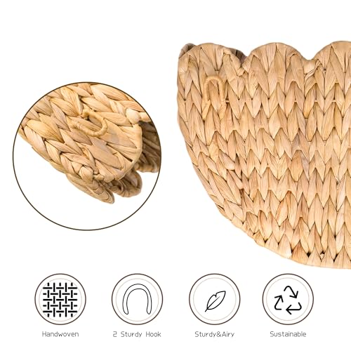 Hanging Wall Basket, Handwoven Water Hyacinth Scalloped Basket, Decorative Wall Organizer and Planter for Entryway Mail Plants Bathroom, Natural Color, 16" D x 10" W x 7" H