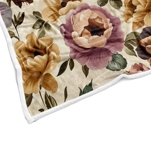 Boho Floral Blankets Vintage Floral Fleece Blanket | Soft, Flannel, Warm, Red Flower Plants Bed Throws Botanical Flowers Bed Throws for Sofa Bedroom Living Room 50X70 Inch - color: Red, size: 50 X 70