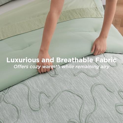 Bedsure Sage Green Comforter Set Queen, GentleSoft™ 3 Pieces Breathable Bow Comforter Set Women Girls with 2 Pillow Shams, Cute Queen Bedding Sets Room Decor Aesthetic Bedroom Decor, 90x90 Inches - color: 01 - Bow Sage Green, size: Queen (90" x 90")