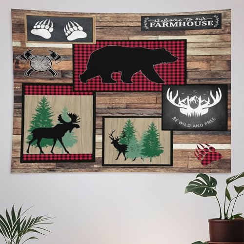 ZhiRain Rustic Cabin Lodge Tapestry Wall Hanging Bear Deer Country Hunting Wild Animal Black Bear Adventure Tapestries Home Decor for Living Room Bedroom Farmhouse Apartment Dorm 30"x40" - color: Cabin-19, size: 30"L x 40"W