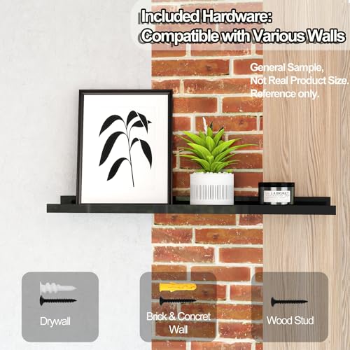 Long Floating Shelves for Wall Decor, Long Wall Mounted Storage Shelf for Bedroom, Living Room, Bathroom, Kitchen, Nursery, Display Picture Ledge Shelf with Lip Set of 2-24 Inches, Black - color: Black, size: 23.6in