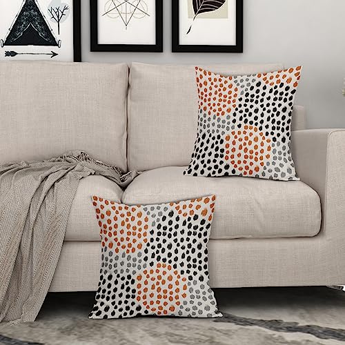 Black Orange Pillow Covers 16x16 Set of 2 Fall Colored Art Dot Decorative Throw Pillows Trendy Print Outdoor Pillowcase Holiday Halloween Cushion Cover Linen Pillow Case Decor for Sofa Couch Bed - color: Black Orange Dots, size: 16" x 16" (Pack of 2)