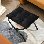 15" Foldable Foot Stool Ottoman with Metal Frame - Washable Black Upholstered Indoor/Outdoor Footrest for Living Room, Bedroom, Patio - Space-Saving Compact Design - color: Black