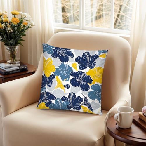 COMMINY Navy Orange Throw Pillow Cover 18x18 Set of 6, Grey Blue Pillow Covers, Daisy Dahlia Pillowcase, Square Cushion Covers for Couch Sofa Living Room Home - color: Navy Blue Orange, size: 18" x 18" (Pack of 6)