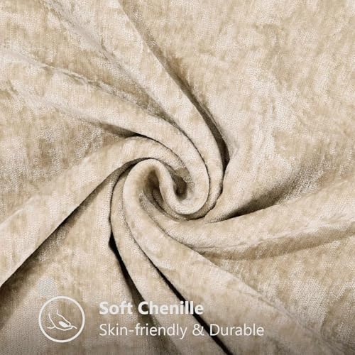 decorUhome Summer Chenille Soft Cozy Throw Pillow Covers 12x12 Set of 2, Modern Farmhouse Boho Velvet Decorative Pillow Cases with Stitched Edge for Couch Sofa Bed Home Decor, Beige - color: Beige, size: 12" x 12" (Pack of 2)