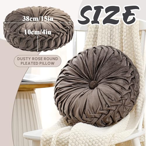 Drydiet 1 Pcs Round Throw Velvet Pillows Decorative Pleated Throw Pillows Diameter Accent Pumpkin Boho Chair Cushion for Couch Sofa Home Decoration (Taupe,15'') - color: Taupe, size: 15''