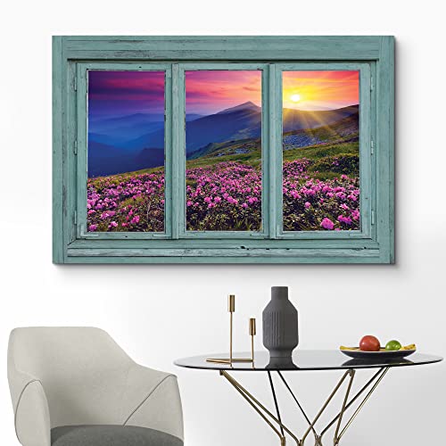 wall26 Canvas Print Wall Art Orange Sunset Over Pink Daisy Field Mountain Nature Wilderness Photography Realism Rustic Landscape Colorful Multicolor Vibrant for Living Room, Bedroom, Office - 12"x18" - color: A Colorful Sunset, size: 18"L x 12"W