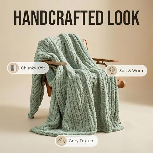 Amélie Home Chunky Knit Throw Blanket for Couch, Soft Chenille Handmade Crochet Throw Rope Knit Blanket for Bed, 40"x50", Sage Green - color: Sage Green, size: 40"x50"