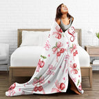 Pink Cherry Throw Blanket, Summer Fruit Retro Red Ribbon Sweet Home Seasonal Warm Cozy Farmhouse Flannel Soft Blanket for Couch Chair Sofa Bed Bedroom Living Room Car Camping 30"x 40" - color: Cherry01, size: 30X40 inch