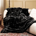 Ultra Soft Cozy Faux Fur Throw Blanket, Fuzzy Plush Thick Bubble Blanket, Luxury Fluffy Blanket for Couch, Sofa, Bedroom, and Living Room, 50x60 Inches, Black - color: Black, size: Throw