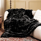 Ultra Soft Cozy Faux Fur Throw Blanket, Fuzzy Plush Thick Bubble Blanket, Luxury Fluffy Blanket for Couch, Sofa, Bedroom, and Living Room, 50x60 Inches, Black - color: Black, size: Throw