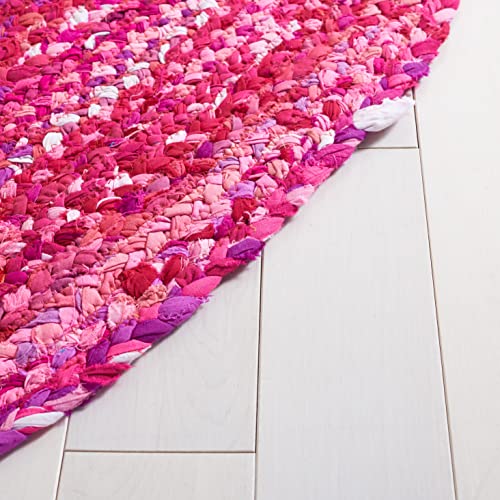 SAFAVIEH Braided Collection Area Rug - 3' x 5' Oval, Pink & Fuchsia, Handmade Country Farmhouse Reversible Cotton, Ideal for High Traffic Areas in Living Room, Bedroom (BRD452U) - color: Pink/Fuchsia, size: 3' x 5' (Oval)
