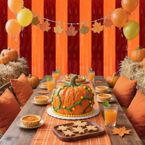TONIFUL 2Pcs Red Orange Door Streamers,Green Photo Booth Backdrop,Metallic Streamers Green Foil Fringe Curtains for Birthday,Christmas,New Year,Thanksgiving,St. Patrick's Day Party Streamers Decor - color: Red Orange