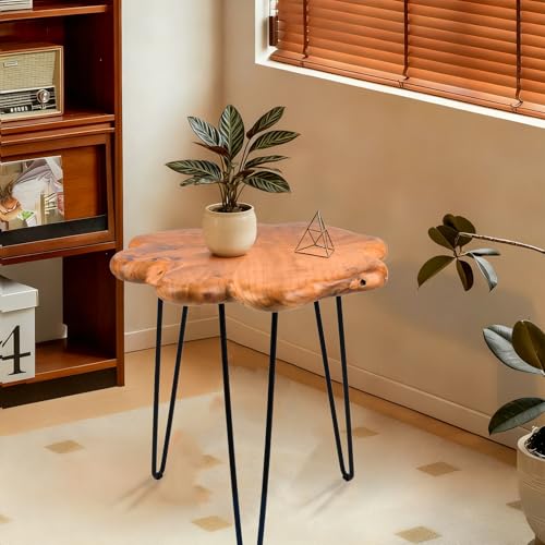 19.5 Inch Live Edge Side Table, Wood Small End Table with Waterproof, Rustic Accent Table Unique for Living Room, Bedroom, Home, Freeform - size: 19.5"D x 19.5"W x 20"H