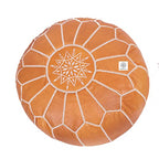 Unstuffed Genuine Round Leather Pouf | Moroccan Ottoman Footstool, Footrest Cover | Super Soft Handmade Ottoman Faux Comes in 20" D x 20" W x 14" H