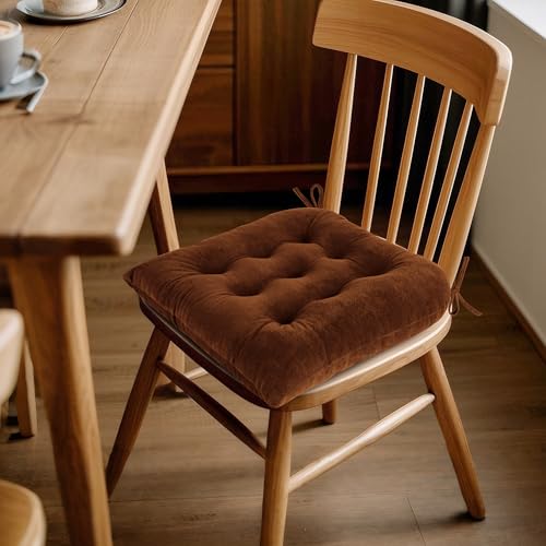ELFJOY 4 Pack Chair Cushions for Dining Chairs Chair Pads Cushion for Kitchen Office Tufted Square Seat Cushion with Ties (U Shape Coffee) - color: U Shape Coffee