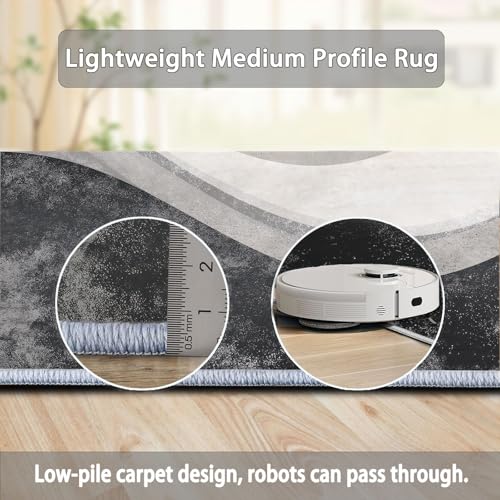 2 X 3 ft Washable Area Rugs Retro - Soft Non-Slip Indoor Carpet with Wavy Stripes Texture Pattern for Living Room Bedside Doormat Under the Table, Grey Print Low-Pile Throw Rugs - color: Grey 5, size: 2' x 3' (Rectangular)