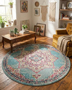 Rugs.com Fleur Collection Rug – 6' Round Light Blue Medium-Pile Rug Perfect for Kitchens, Dining Rooms - color: Light Blue 11, size: 6' (Round)