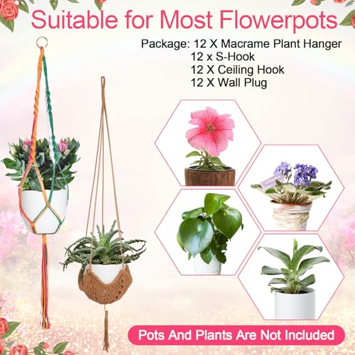 Hoteam 12 Pcs Macrame Plant Hangers Macrame Hanging Planters for Indoor Plants Handmade Boho Hanging Baskets Flower Pots Holder for Outdoor Home Wall Decor - color: Multicolor