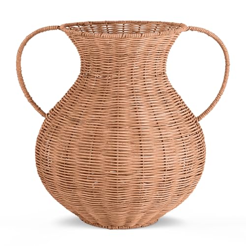 1 Pack Real Rattan Vase Woven Vase for Flower Decorative Wick AER Flower Plant Weave Basket Dark Brown Country Rustic Pastoral Style Tabletop Centerpiece for Home Decor(Classic Cylindrical) - style: Classic Cylindrical