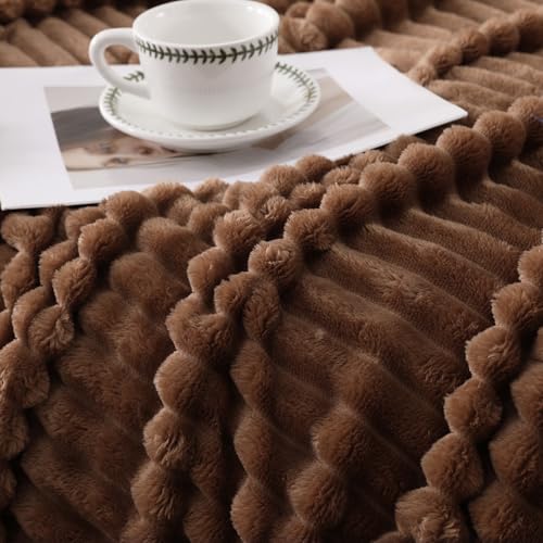 Brown Throw Blanket for Couch Sofa 50 * 60 inches Striped Fleece Blankets Room Home Decor Lightweight Plush Soft Cozy Gifts for Women Mom Girls - color: Brown, size: Throw(50"x60")