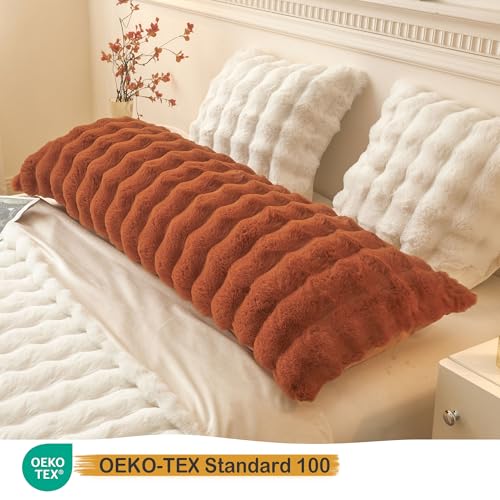 LIFEREVO Fluffy Faux Rabbit Fur Body Pillow Cover, Cozy Bubble Shaggy Plush Bed Body Pillowcase with Zipper Closure, Long 20"x54" Fuzzy Furry Pillow Case for Bedroom Home Decoration, Burnt Orange - color: Burnt Orange