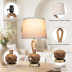 vallerico 22" Rope Lamps for Night Stands, Bedside Lamps Set of 2, 3-Color Temperatures Boho Lamp with Rotary Switch, Table Lamps for Living Room Bedroom, Rattan Lamp with USB Ports, Bulbs Included
