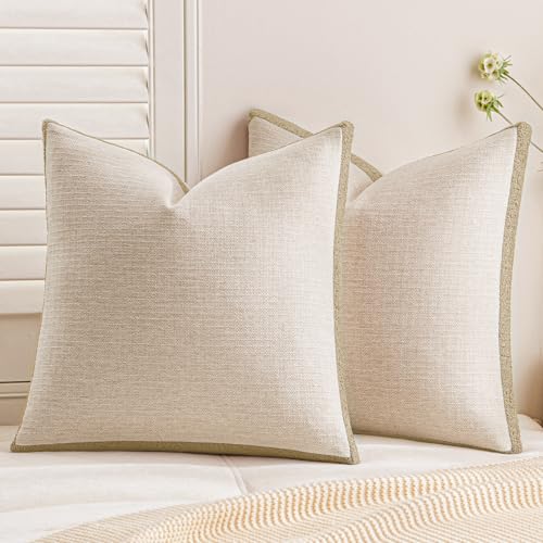 a moment Loop Yarn Linen-Like Pillow Cover Natural Soft Decorative Throw Pillow Case Farmhouse 18x18 Inch, Bohemian Textured Cushion Cover for Sofa Bed, Wrinkle-Resistant Home Decor Beige - color: Beige, size: 18" x 18" (Pack of 2)