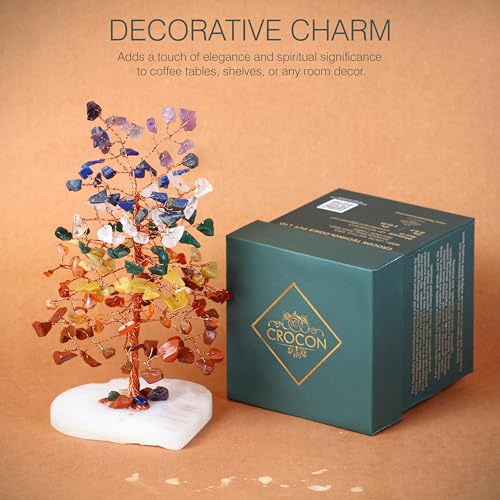 Crocon® 7 Chakra Quartz Heart Base Crystals Tree, Birthday Gifts for Women, Men & Friends, Tree of Life Crystals and Healing Stones, Home Decor, Women Gift Ideas, House Warming Gifts New Home for Mom - color: 001w Seven Chakra ( Quartz Base )