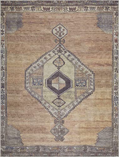 Hauteloom Gresham Boho Vintage Area Rug - Traditional Damask Floral Carpet for Living Room, Bedroom - Machine Washable - Dark Red, Camel, Dark Brown - 6'7" x 9' (6x9) - color: Brown, Camel, Dark Brown / Medinah, size: 6'7" x 9' (Rectangular)