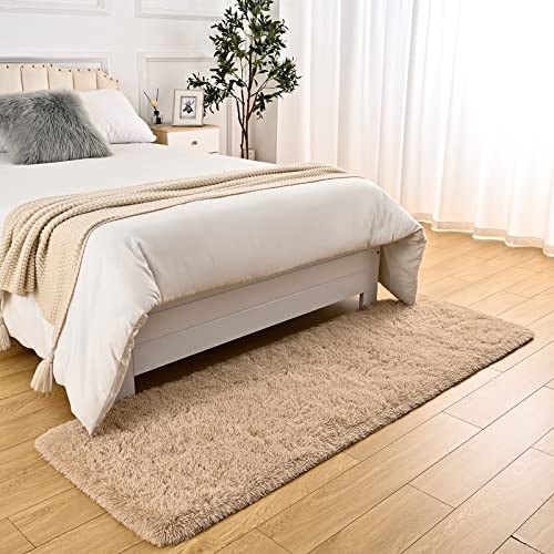 DweIke Fluffy Beige Runner Rugs for Bedroom, 2x6 Feet Soft Plush Long Runners for Girls Boys Kids, Non-Slip and Machine Washable Bedside Rug, Small Throw Carpet for Hallway Rooms Decor - color: Beige, size: 2 Ft X 6 Ft