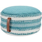 Mina Victory Woven Stripes & Dots 20" x 20" x 12" Turquoise Outdoor Poufs