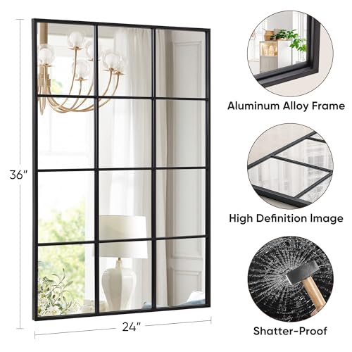 Suidia Wall Mirror, 24" x 36" Window Decorative Mirrors, Metal Framed Wall Decor Wall-Mounted Mirrors for Bedroom, Living Room, Entryway, Black - color: Black, size: 36"L x 24"W