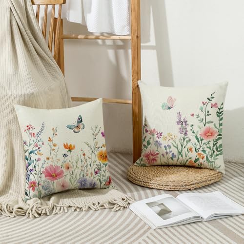 wyooxoo Spring Pillow Covers 20x20 Set of 4 Summer Farmhouse Throw Pillow Covers Floral Butterfly Decorative Cushion Cases for Sofa Couch Patio Bedroom - color: Color O, size: 20" x 20" (Pack of 4)