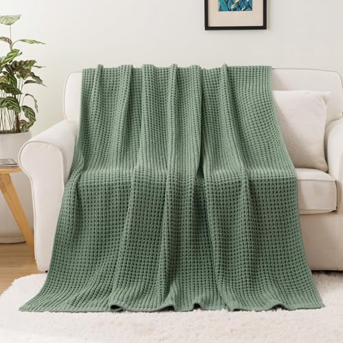 Bunnikins & Clover Knitted Waffle Throw Blanket 50x60 Inches, Sage Green Throw Blanket for Couch, Soft Cozy Chenille Knit Blanket Warm Decorative Throw for Sofa - color: Sage, size: 50"x60"