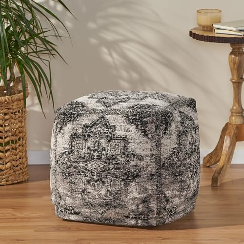 GDFStudio Boho Handmade Fabric Cube Pouf Ottoman Foot Stool - Bean Bag Floor Chair - Foot Rest Couch for Living Room Bedroom,Black and Beige,16"" x 16"" x 16"", 312604N - color: Beige+black, size: 16"