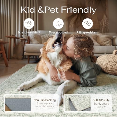 PureCozy 2x3 Green Entryway Area Rug Machine Washable Door Mat Kitchen Vintage Distressed Non Slip Carpet Indoor Retro Floral Accent Throw Small Rug for Bathroom Office Bedroom Living Dining Room - color: Green, size: 2' x 3' (Rectangular)