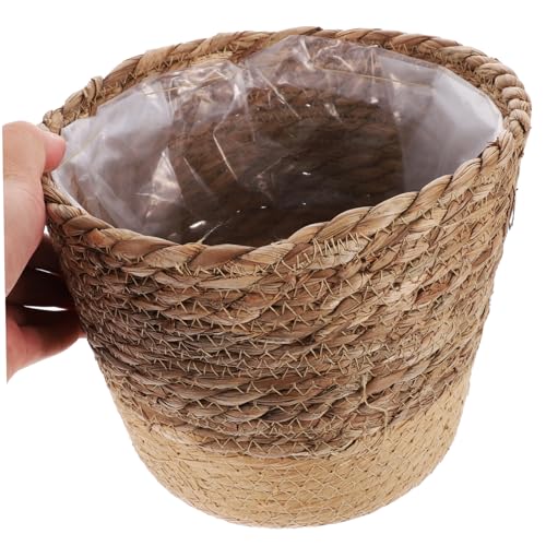 Hand Woven Flower Basket Multi Purpose Decorative Woven Planter for Home Decor with Base for Succulents and Housewarming