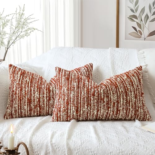 Artscope Lumbar Throw Pillow Cover 12x20 Inch Set of 2 Super Thick Pillow Cover Decorative Boucle Textured Morden Neutral Italian Style Pillowcase for Bedroom Living Room Couch Sofa Home Décor-Rust - color: Rust, size: 20" x 12" (Pack of 2)