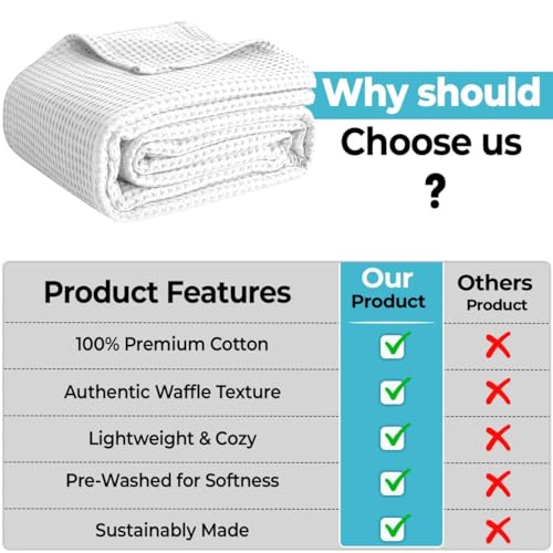 100% Cotton Blankets for Bed - Waffle Weave Blankets for Summer, Lightweight and Breathable Soft Woven Blanket for Spring (White, Twin (60" x 90")) - color: White, size: Twin (60" x 90")