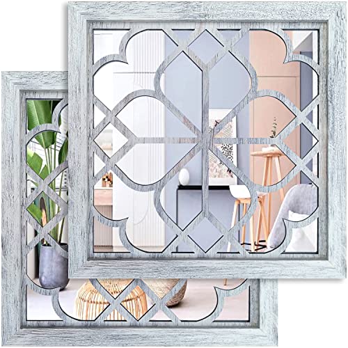 Wocred 2 PCS Square Wall Mirror,Gorgeous Rustic Farmhouse Accent,Rustic White Color Entry for Bathroom Renovation,Bedrooms,Living Rooms and More(12”x12”) - color: Rustic White, size: 12x12 inch - 2 PCS